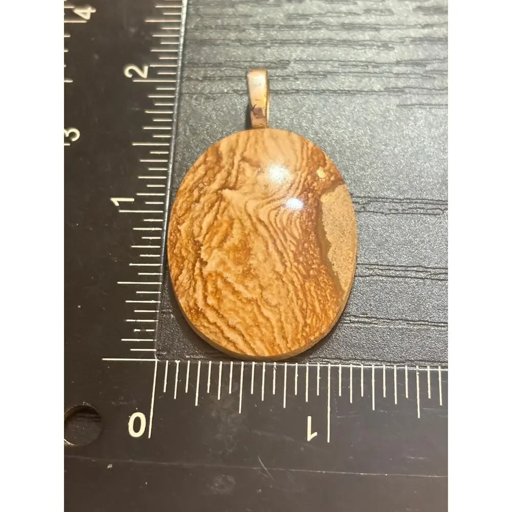 Picture Jasper Oval Pendant Silver Tone
